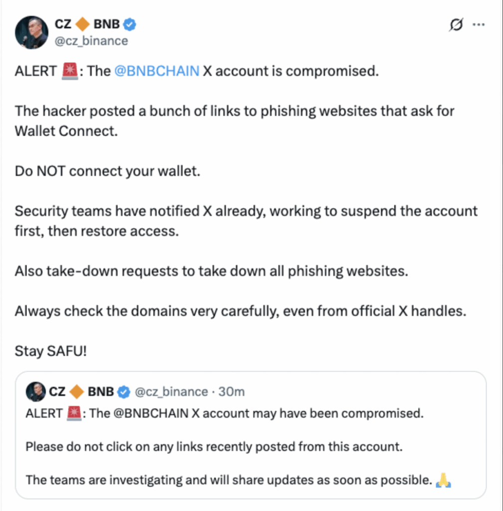 Binance Issues Urgent Alert: CZ Confirms BNBCHAIN X Account Compromised, Warns Users to Stay Cautious