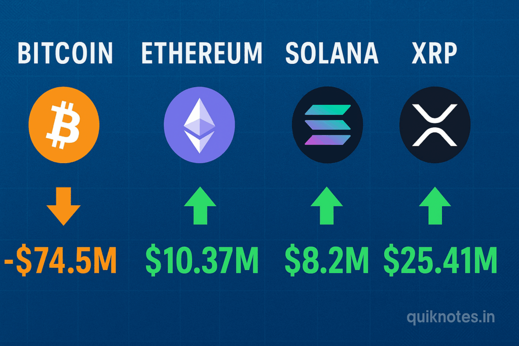 Spot ETF Flows: Bitcoin Sees Outflows While Ethereum, Solana, XRP Attract Net Inflows on Nov. 17