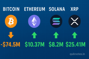 Spot ETF Flows: Bitcoin Sees Outflows While Ethereum, Solana, XRP Attract Net Inflows on Nov. 17