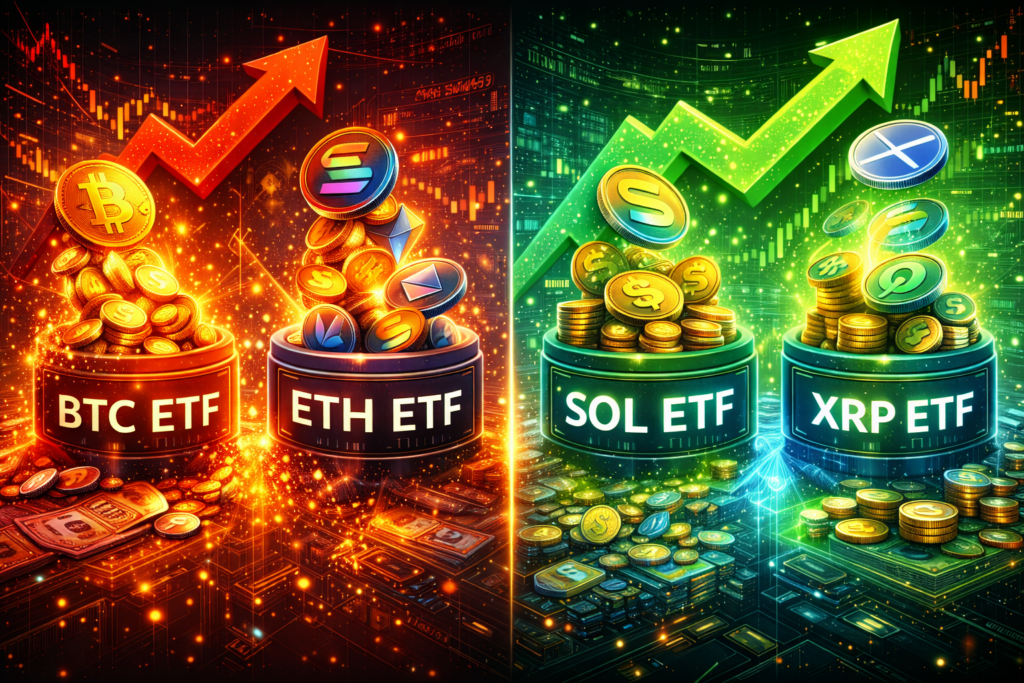 Crypto ETF Flows Show Divergence: SOL and XRP Spot ETFs See Inflows as BTC, ETH Spot ETFs Experience Outflows