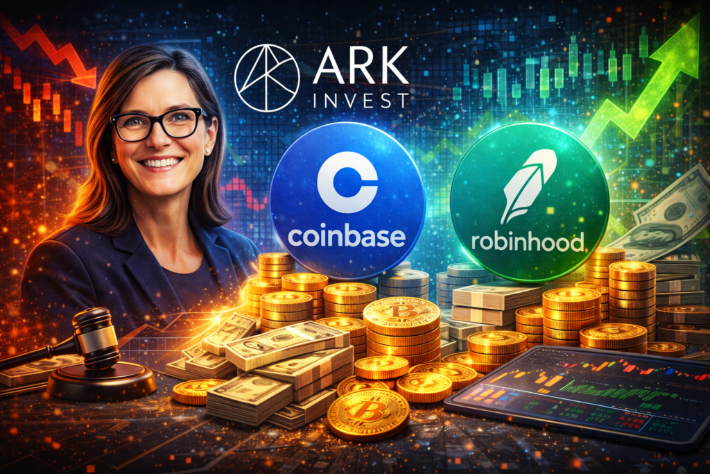 Cathie Wood’s Ark Invest Snaps Up Coinbase and Robinhood Shares in Dip-Buying Move