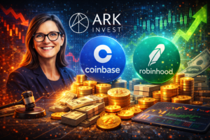 Cathie Wood’s Ark Invest Snaps Up Coinbase and Robinhood Shares in Dip-Buying Move