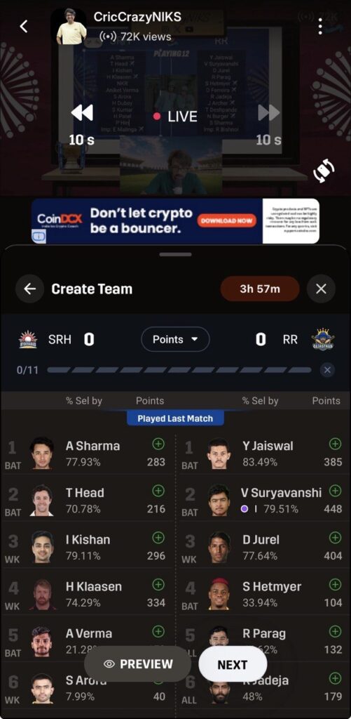 Dream11 free entry without ads