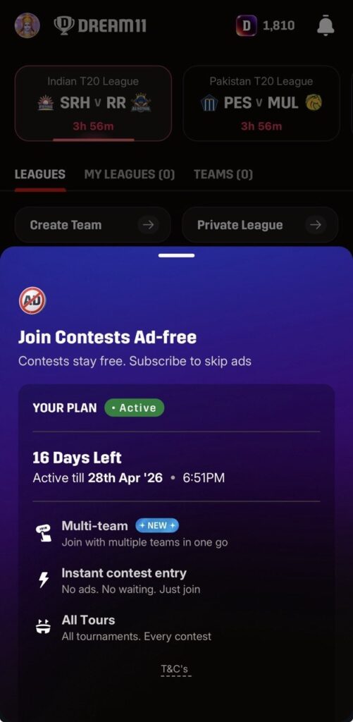 Dream11 free entry without ads