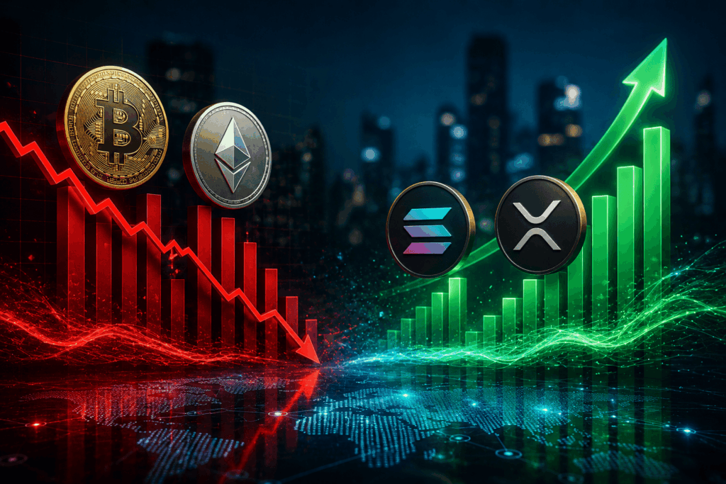 Crypto ETF Flows Shift as SOL and XRP Funds Attract Capital While Bitcoin and Ethereum See Heavy Outflows