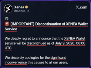 Xenea has officially confirmed that the XENEA Wallet service will be discontinued