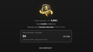Screenshot 2026-07-07 at 70407 AM – QuikNotes Loyalty dashboard showing Season 1 XP 5,881, rank 2,083 of 869,091, and standard allocation details with a rewards card stating $6 and 60 YOM.