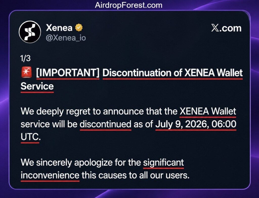 Xenea has officially confirmed that the XENEA Wallet service will be discontinued