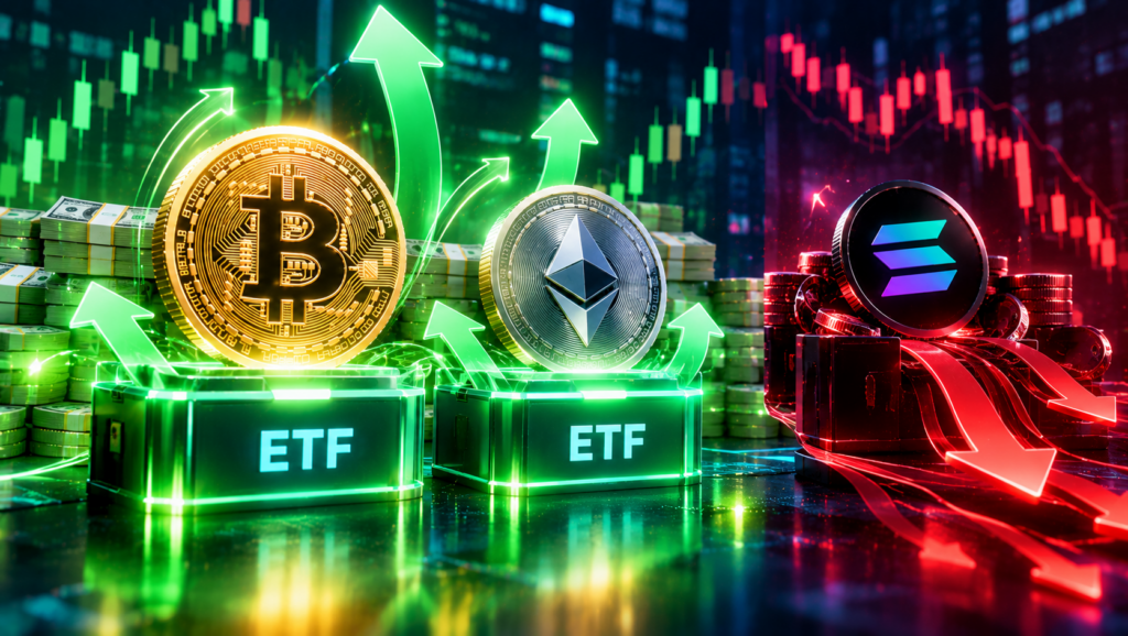 Bitcoin and Ethereum Spot ETFs See Inflows as Solana Funds Record Outflows